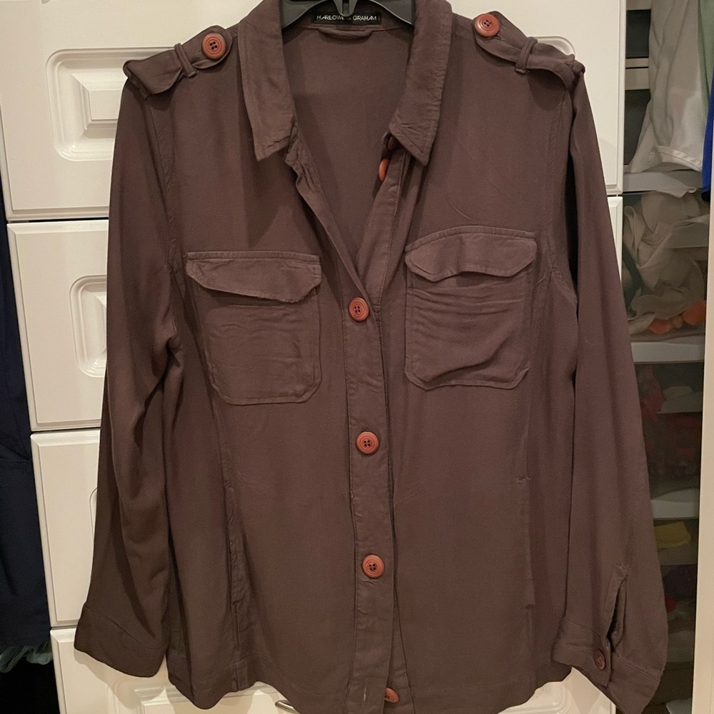 Green long sleeve button down top